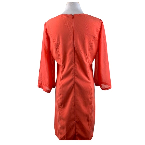 LF Miilla Orange Crepe Dress with Sheer Bell Sleeves - Picture 2 of 7